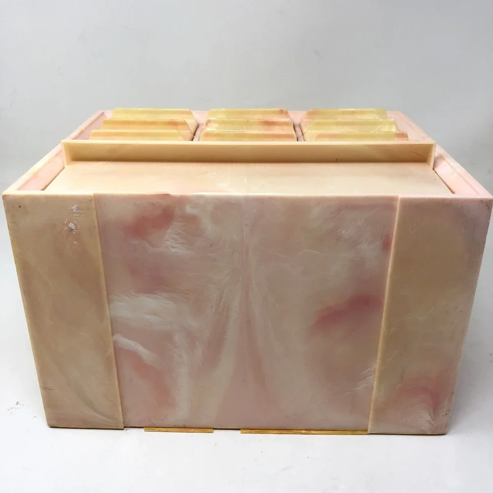 Vintage AkrovMils 10 Drawer Storage Cabinet Pink Swirl Marbled Plastic Organizer